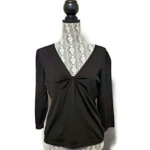 Studio M Black Gathered V-neck, 3/4 Sleeve Blouse